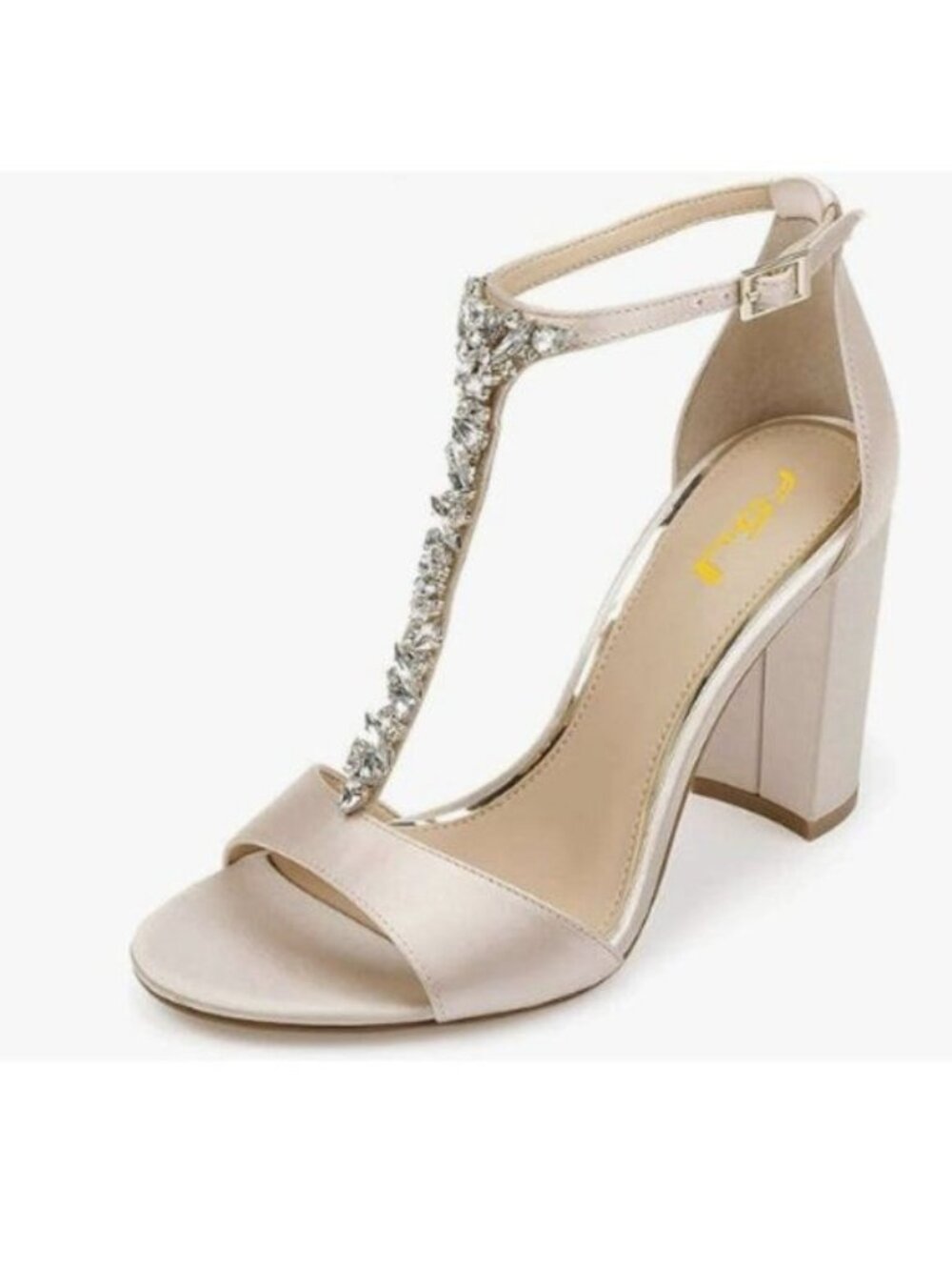 FSJ Women Wedding T Strap Open Toe Sandals Rhinestones Crystal Studded Champagne